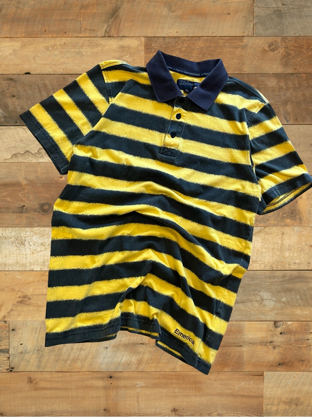 Vintage Emerica Striped Skate Polo Shirt Yellow Black Grunge Y2K Youth Medium
